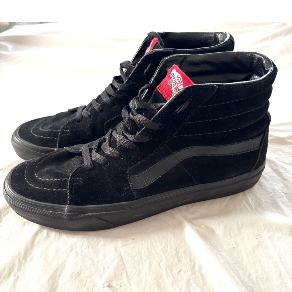 Vans Black Sk8-Hi Suede High-Top Sneakers with Red Tongue Tag - Picture 12 of 12